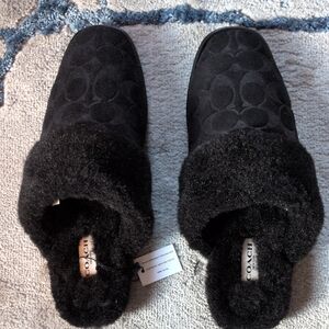 Coach Black Shearling Mules Slippers